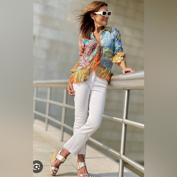 Zara Ruffled Print Blouse. New With Tags. - Picture 2 of 5